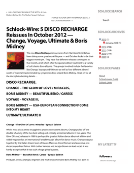 Schlock-Wire: 5 DISCO RECHARGE Reissues in October 2012