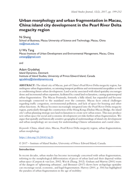 Urban Morphology and Urban Fragmentation in Macau, China: Island City Development in the Pearl River Delta Megacity Region