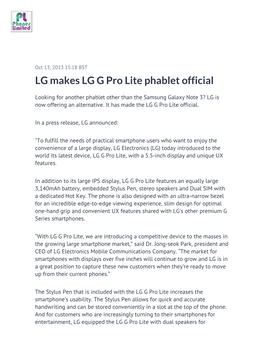 LG Makes LG G Pro Lite Phablet Official