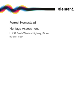 Forrest Homestead Heritage Assessment Lot 91 South Western Highway, Picton May 2020 | 20-007
