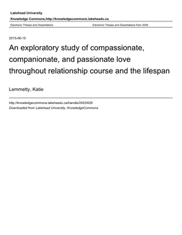 An Exploratory Study of Compassionate, Companionate, and Passionate Love Throughout Relationship Course and the Lifespan