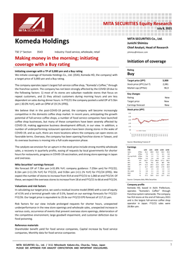 Komeda Holdings (3543): Making Money in the Morning; Initiating