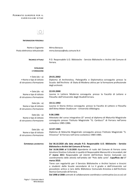 CV Europeo Aggiornamento 22.04.2021