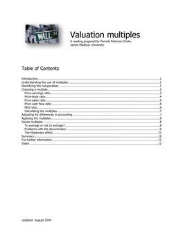 Valuation Multiples a Reading Prepared by Pamela Peterson Drake James Madison University