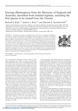 Earwigs (Dermaptera) from the Mesozoic of England and Australia, Described from Isolated Tegmina, Including the First Species To