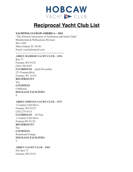 The National Association of Yacht Clubs- Reciprocity