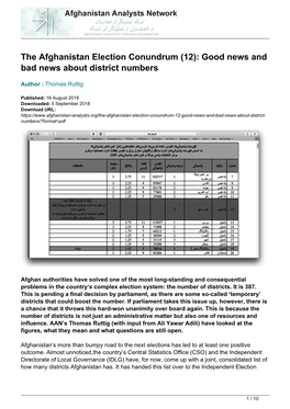 The Afghanistan Election Conundrum (12): Good News and Bad News About District Numbers