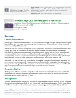 Multiple Acyl-Coa Dehydrogenase Deficiency