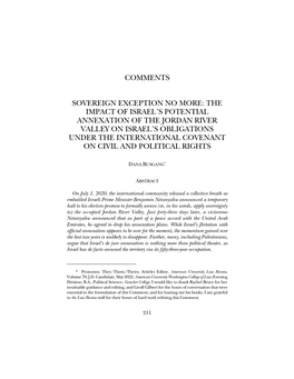 Comments Sovereign Exception No More: the Impact of Israel's Potential Annexation of the Jordan River Valley on Israel's