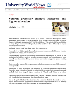 Veteran Professor Changed Makerere and Higher Education