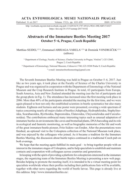 Abstracts of the Immature Beetles Meeting 2017 October 5−6, Prague, Czech Republic