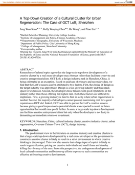 A Top-Down Creation of a Cultural Cluster for Urban Regeneration: the Case of OCT Loft, Shenzhen