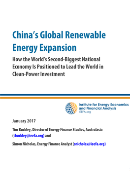 (IEEFA) Examines 30 Corporate Case Studies to Explore China’S Rising Global Leadership in the Low-Carbon- Emission Energy Industry