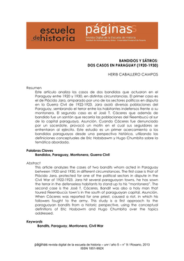 Dos Casos En Paraguay (1920-1930) Herib Caballero Campos