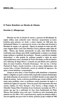 O Teatro Brasileiro Na Década De Oitenta Severino J. Albuquerque