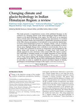 Changing Climate and Glacio-Hydrology