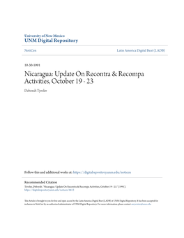 Nicaragua: Update on Recontra & Recompa Activities, October 19 - 23 Deborah Tyroler