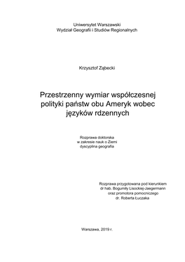 Przestrzenny Wymiar Współczesnej Polityki Państw Obu Ameryk Wobec Języków Rdzennych