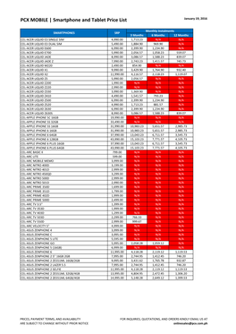 PCX MOBILE | Smartphone and Tablet Price List January 19, 2016