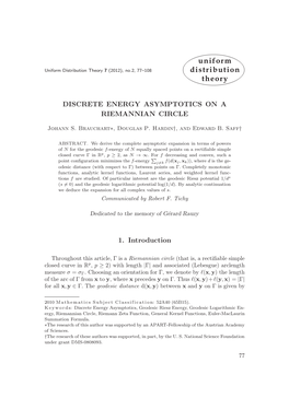 Uniform Distribution Theory 7 (2012), No.2, 77–108 Distribution Theory