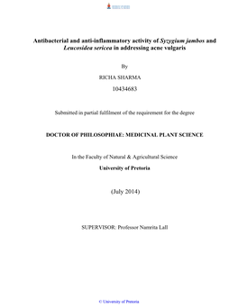 Chapter 5 Antibacterial and Anti-Inflammatory Effects of Syzygium Jambos (L.) Alston and Isolated Compounds on Acne Vulgaris 5.1 Introduction