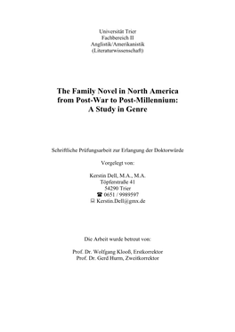 The Family Novel in North America from Post-War to Post-Millennium: a Study in Genre
