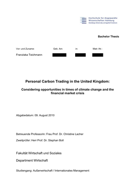 Personal Carbon Trading in the United Kingdom