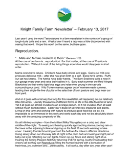 Knight Family Farm Newsletter – February 13, 2017 Reproduction