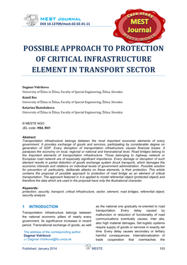 Possible Approach to Protection of Critical Infrastructure Element in Transport Sector