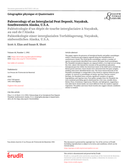 Paleoecology of an Interglacial Peat Deposit, Nuyakuk, Southwestern Alaska, U.S.A