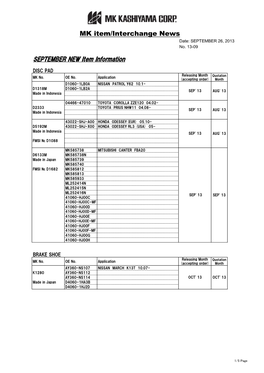 MK Item/Interchange News Date: SEPTEMBER 26, 2013 No