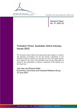 Turbulent Times: Australian Airline Industry Issues 2003