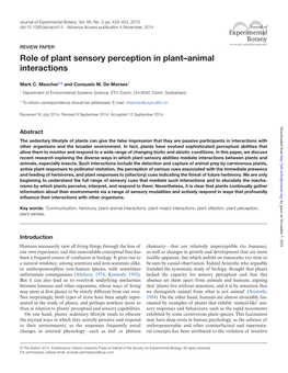 Role of Plant Sensory Perception in Plant–Animal Interactions