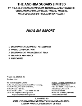 The Andhra Sugars Limited Final Eia Report