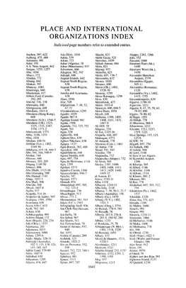 PLACE and INTERNATIONAL ORGANIZATIONS INDEX Italicised Page Numbers Refer to Extended Entries