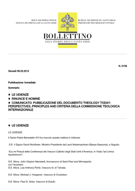 Le Udienze Rinunce E Nomine Comunicato: Pubblicazione