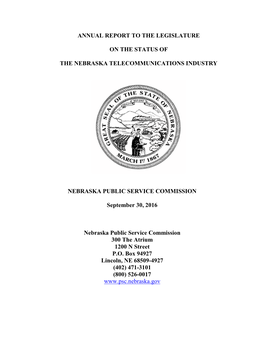Annual Report to the Legislature on the Status