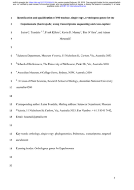 Identification and Qualification of 500 Nuclear, Single-Copy, Orthologous Genes for The