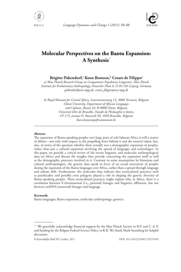 Molecular Perspectives on the Bantu Expansion: a Synthesis*