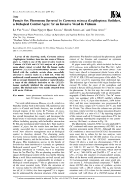 Female Sex Pheromone Secreted by Carmenta Mimosa (Lepidoptera: Sesiidae), a Biological Control Agent for an Invasive Weed in Vietnam