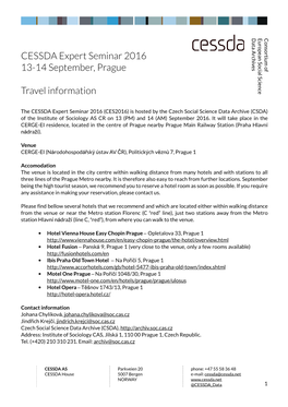 CESSDA Expert Seminar 2016 13-14 September, Prague Travel Information