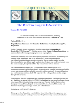 Project Pericles E-Newsletter Fall 2018