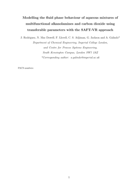 Modelling the Fluid Phase Behaviour of Aqueous Mixtures of Multifunctional Alkanolamines and Carbon Dioxide Using Transferable Parameters with the SAFT-VR Approach