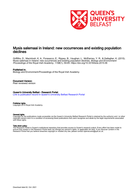 Mysis Salemaai in Ireland: New Occurrences and Existing Population Declines