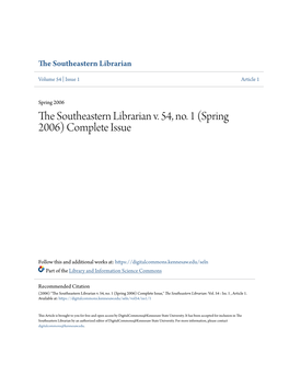 The Southeastern Librarian V. 54, No. 1 (Spring 2006)