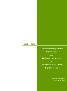 Part Two: Administrative Organization, Balance Sheet and Profit and Loss Account of Central Bank Of