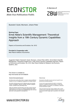 Ernst Abbe's Scientific Management: Theoretical Insights from a 19Th Century Dynamic Capabilities Approach