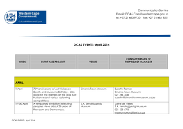 DCAS EVENTS: April 2014 APRIL