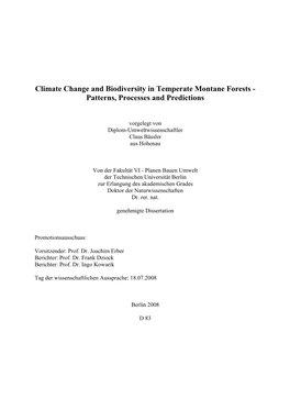 Climate Change and Biodiversity in Temperate Montane Forests - Patterns, Processes and Predictions