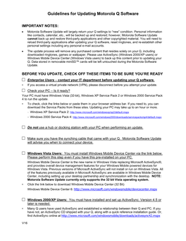 Guidelines for Updating Motorola Q Software